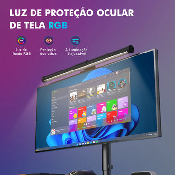 Luminária de Monitor RGB com Brilho e Cor Ajustáveis - Controle Touch e Proteção para os Olhos"