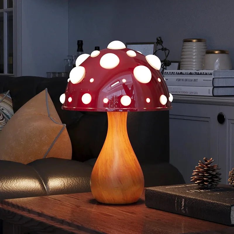 Luminária Cogumelo Manita - Luz LED Tricolor com Cabo USB ou AC, Estilo Natural para Quarto e Sala