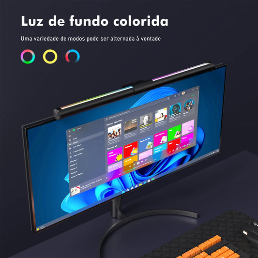 Luminária de Monitor RGB com Brilho e Cor Ajustáveis - Controle Touch e Proteção para os Olhos"