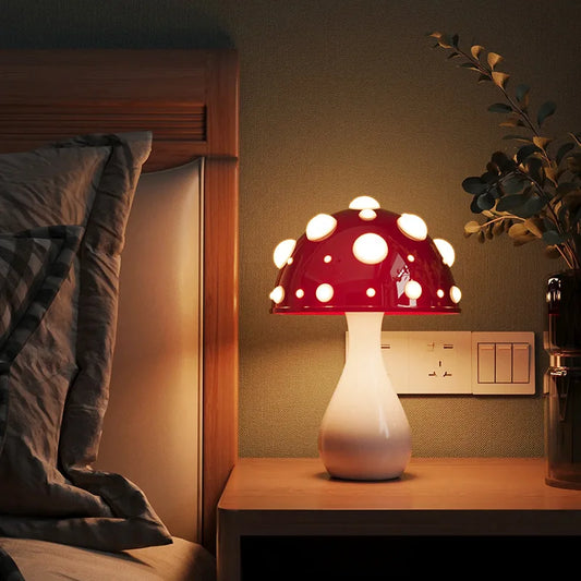 Luminária Cogumelo Manita - Luz LED Tricolor com Cabo USB ou AC, Estilo Natural para Quarto e Sala