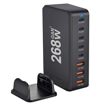 Carregador Turbo GaN 268W 8 Portas USB-C"